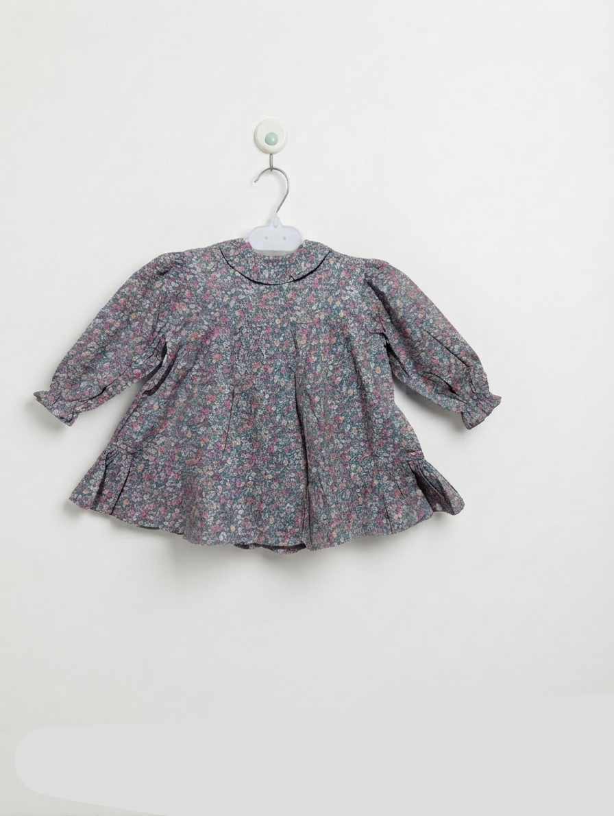 Carter's Girls Blue Vintage Floral Long Sleeve Dress - Size Estimated Age 18 Months AB2