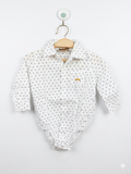 Little Gent White Geometric Print Long Sleeve Button-Down Bodysuit Shirt Size: 6–12 Months AB1
