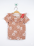 Dymples Baby Girl Leopard & Daisy Print Ruffle Top (Size: 1 / 18 Months) AB1