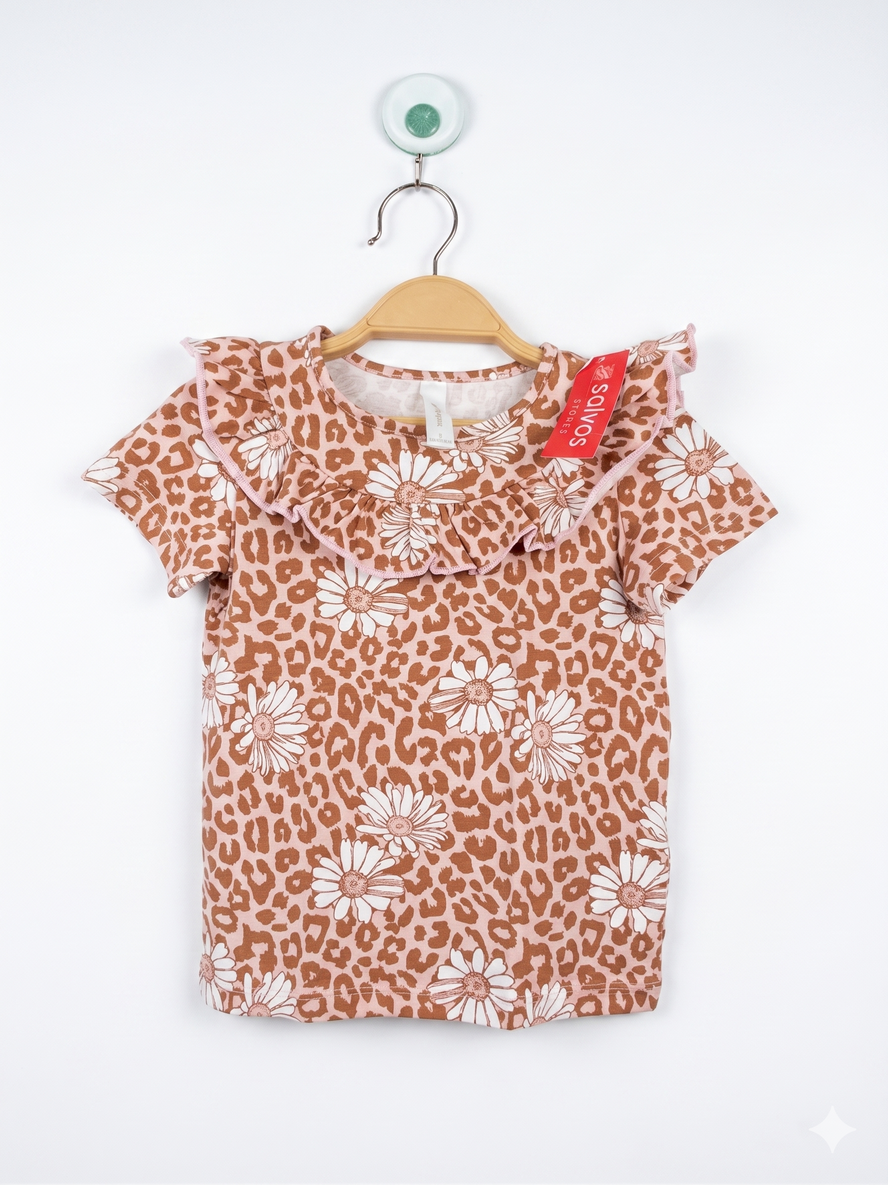 Dymples Baby Girl Leopard & Daisy Print Ruffle Top (Size: 1 / 18 Months) AB1