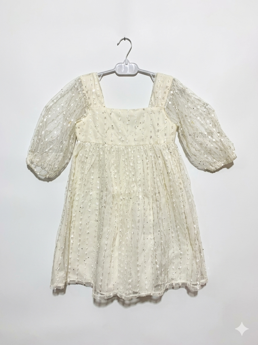Wonder Nation Girls Cream Shimmering Celestial Mesh Party Dress - Size Estimated Age 8 Years AB1