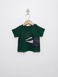 M&S Boys Pine Green "Out For A Walk" Badger Graphic Tee - Size Estimated Age 0 to 3 Months AB2