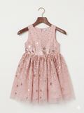 H&M Toddler Girls Rose Gold Sequin Star Tulle Dress - Size 4T AB1
