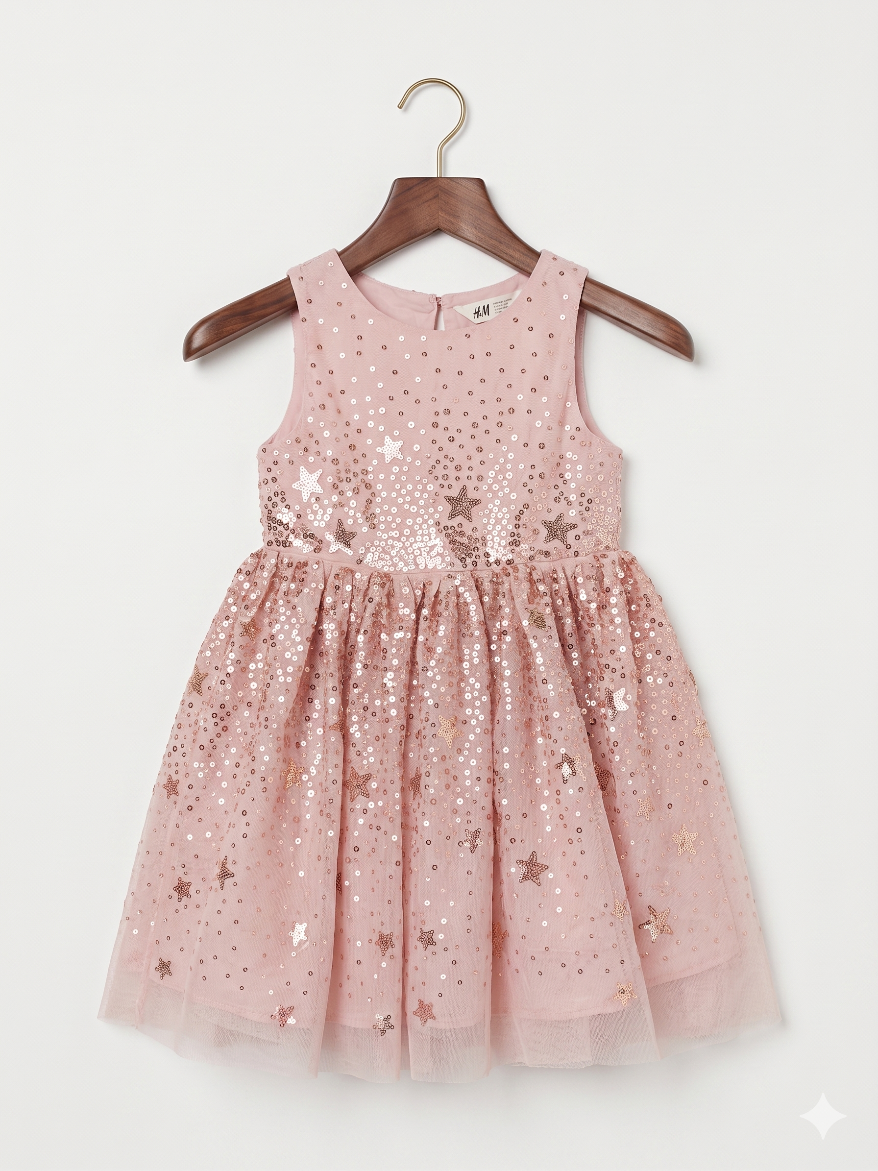 H&M Toddler Girls Rose Gold Sequin Star Tulle Dress - Size 4T AB1