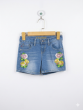 Vigoss Girls Medium Wash Floral Sequin Embroidered Denim Shorts - Size Estimated Age 8 Years AB1