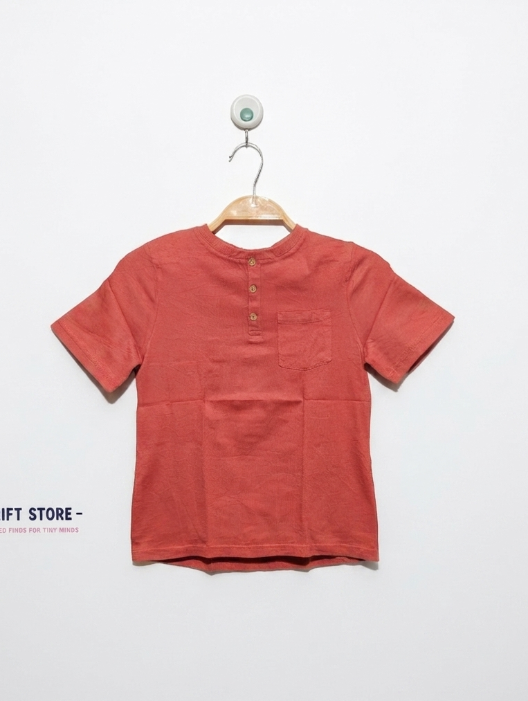 Kiabi Boys Burnt Orange Henley Tee - Size 8A Estimated Age 8 Years AB2