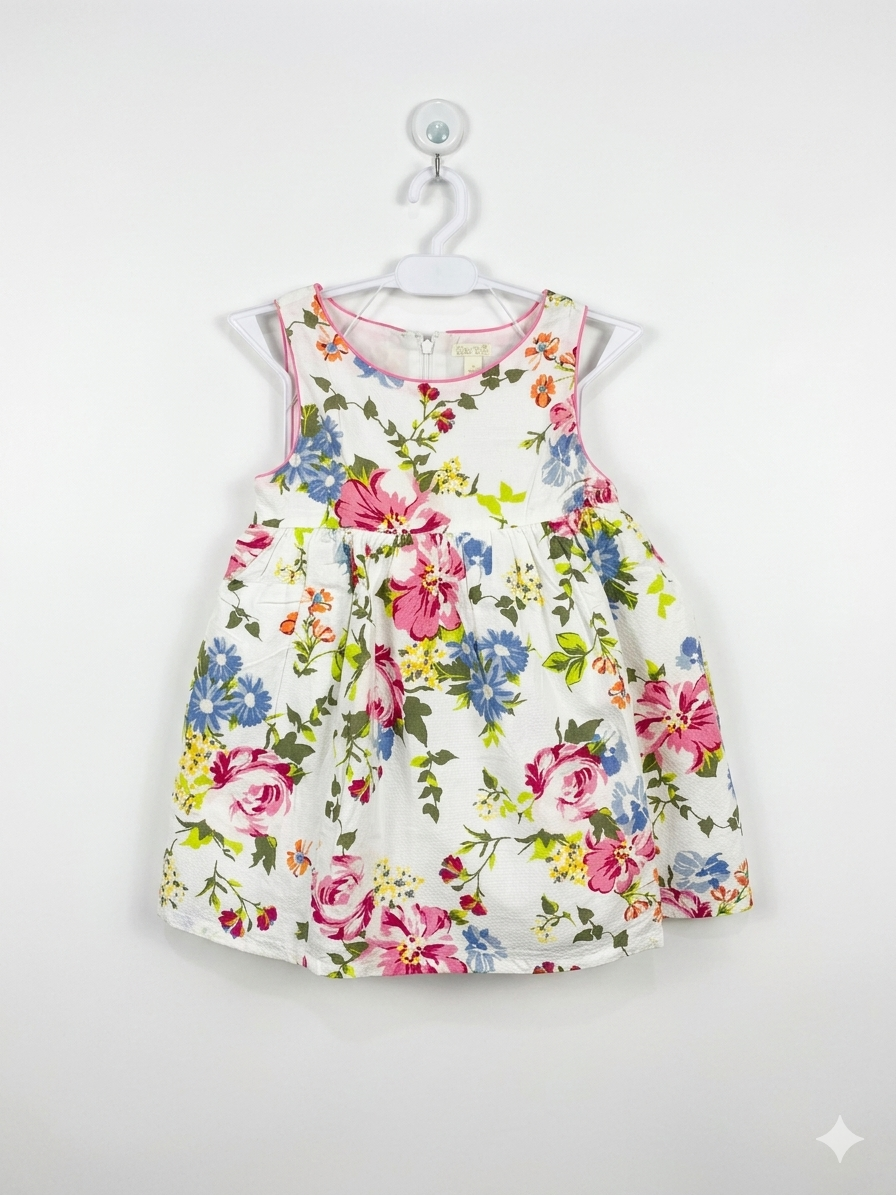 The Children's Place Girls White Pink Floral Sleeveless Cotton Dress - Size Estimated Age 8 Years AB1