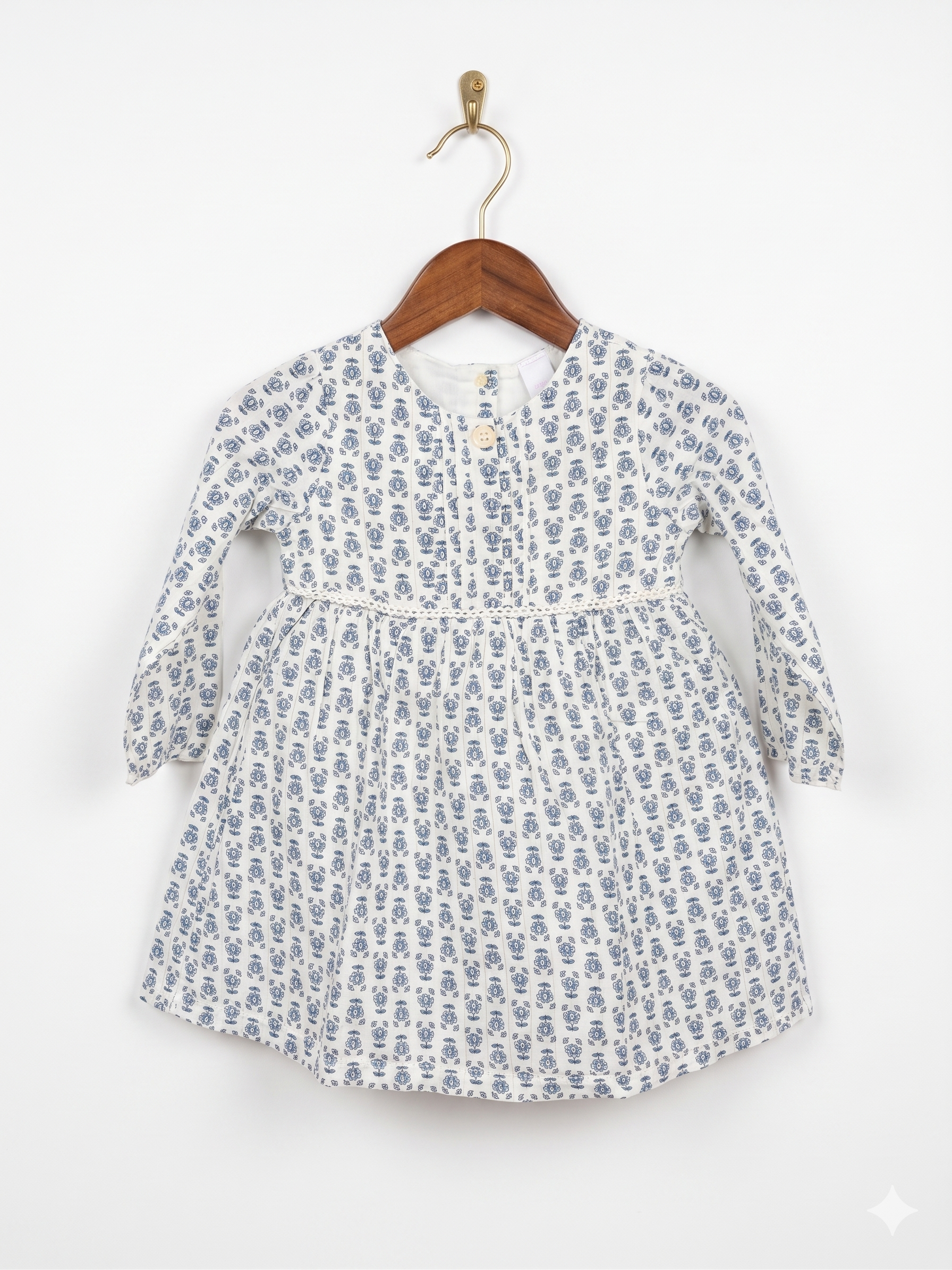 Baby Club Girls Floral Long Sleeve Cotton Dress - Size 92 (Estimated 1.5 - 2 Years) AB1