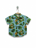 JAWS Boys Light Blue Tropical Shark Print Short Sleeve Button-Down Shirt - Size XS, Estimated Age 4-5 Years AB2