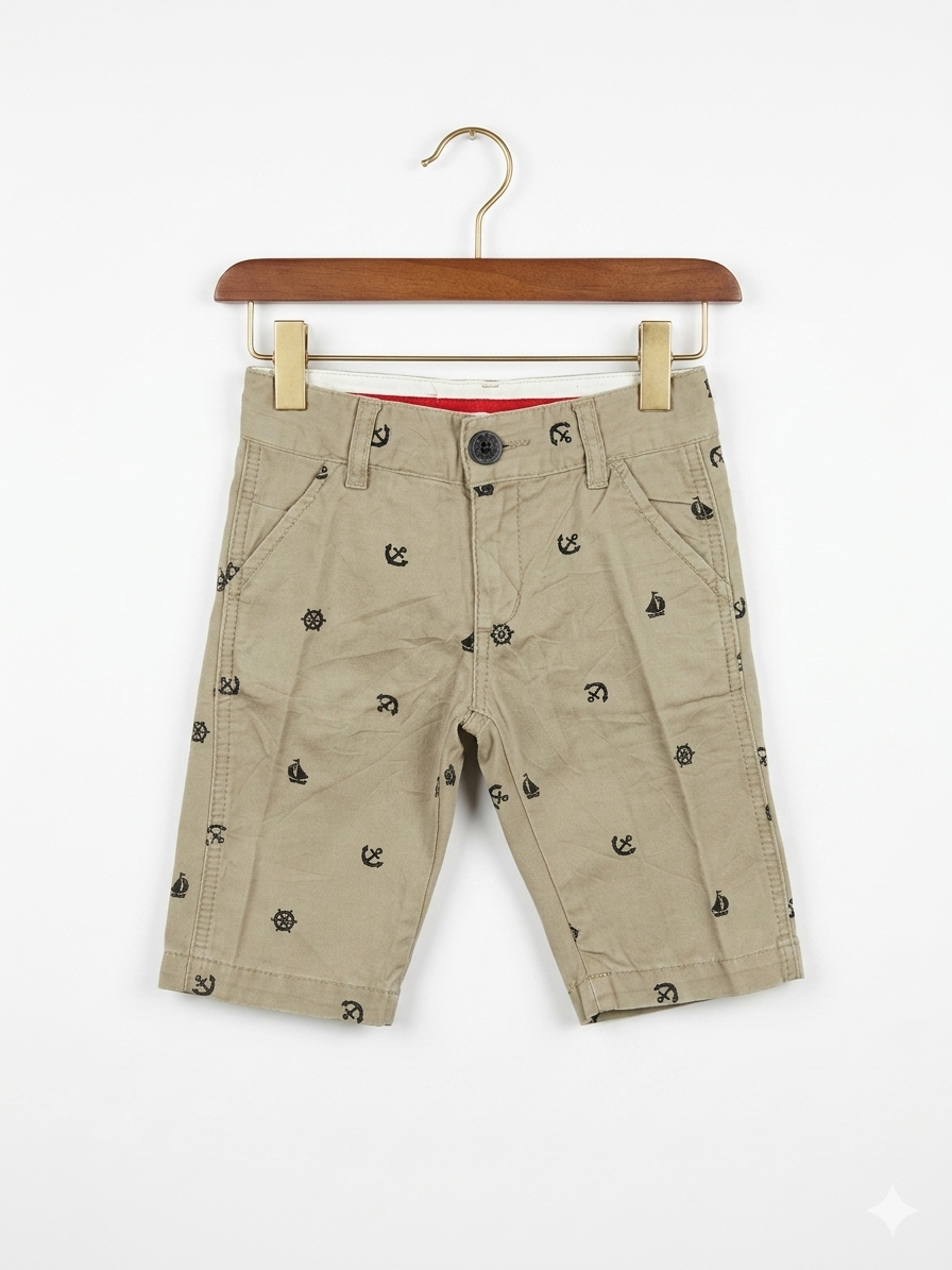 Back Number Kids Boys' Khaki Nautical Print Chino Shorts - Size 4-5 Years AB1