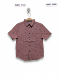 WONDER NATION Boys Red/Rust Wilderness Print Short Sleeve Button-Down Shirt - Size S (6-7), Estimated Age 6-7 Years AB2
