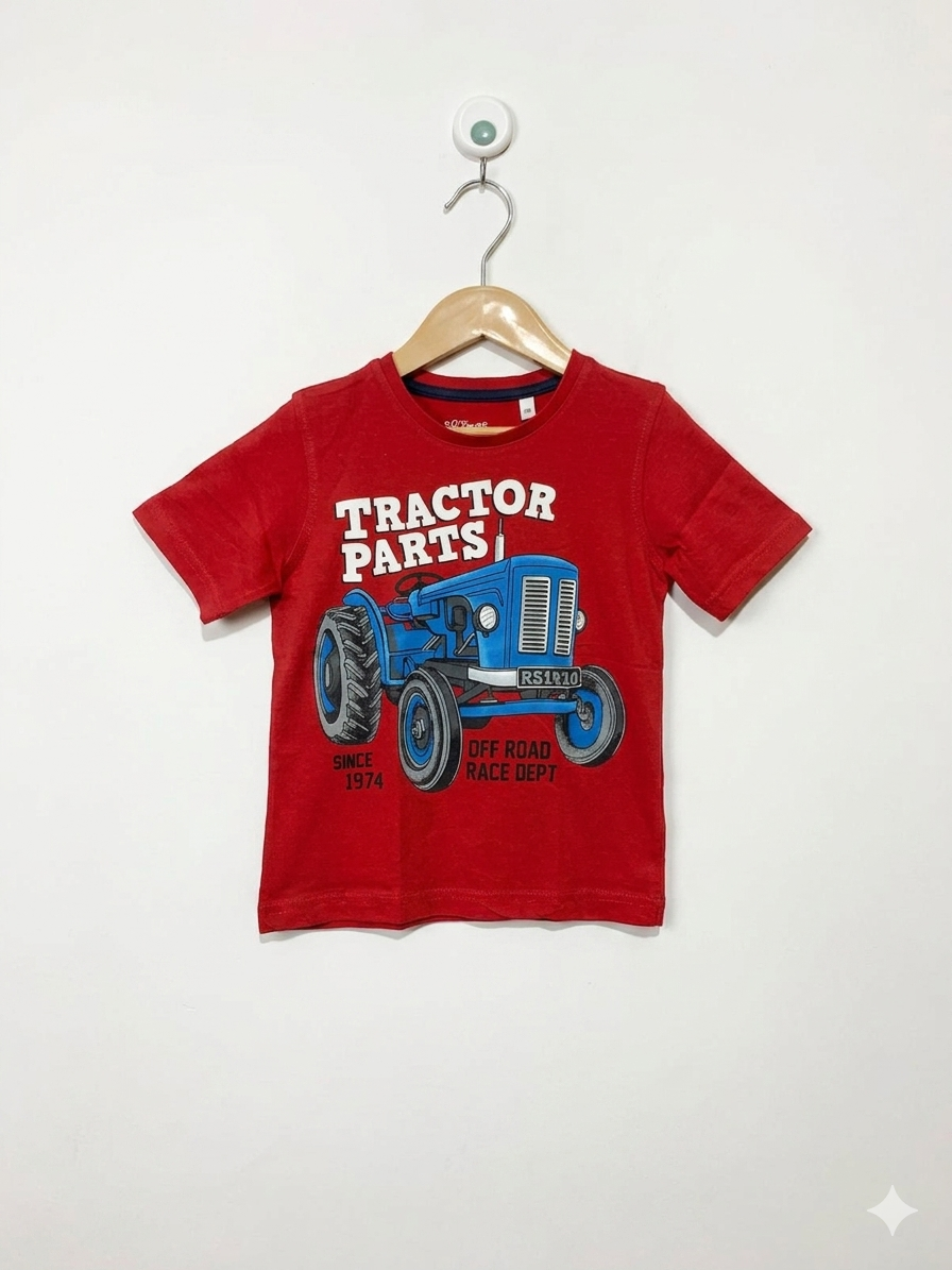 Palomino Boys "Tractor Parts" Graphic Red T-Shirt - Size 110 (4-5 Years) AB1