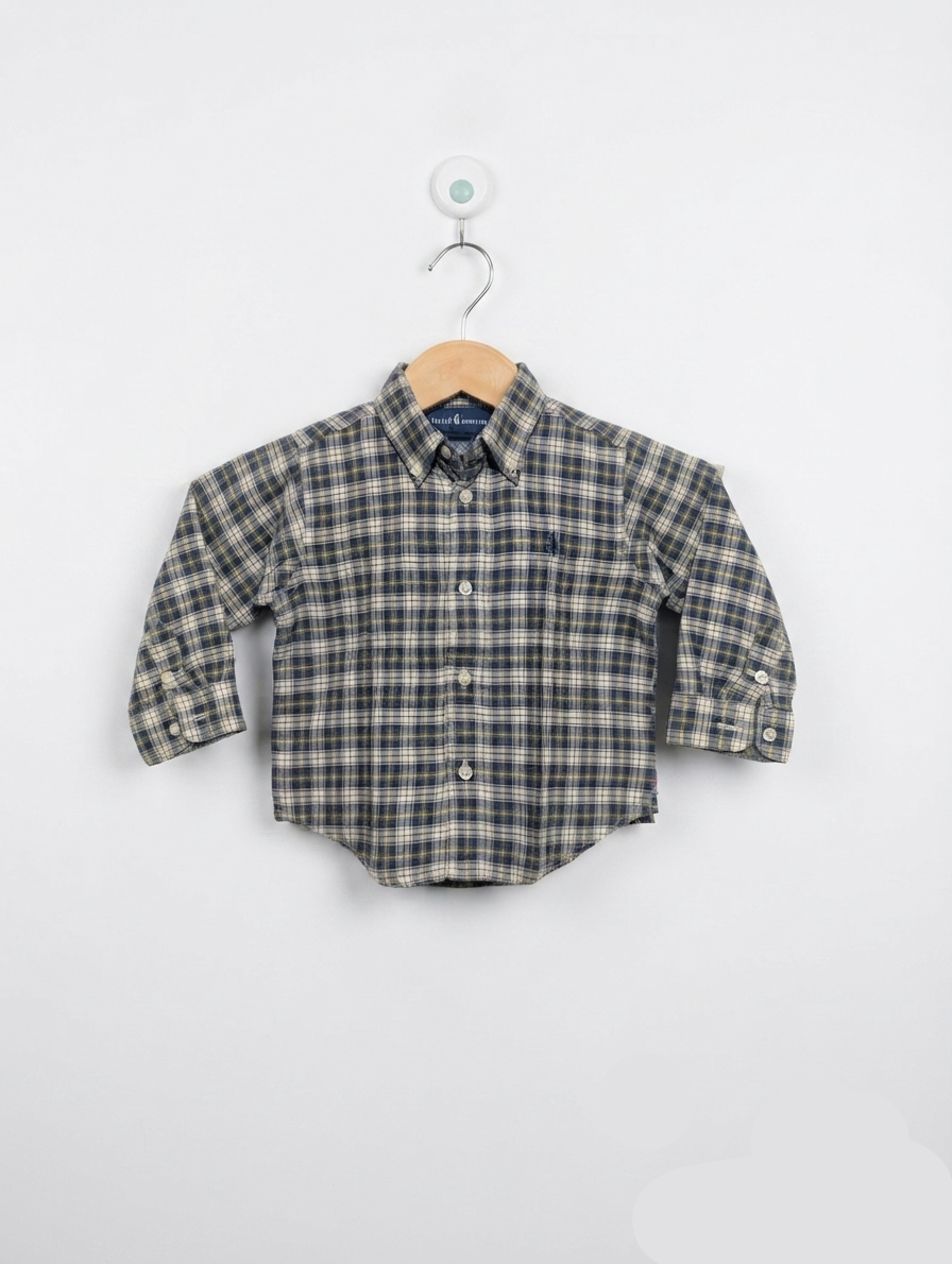 Ralph Lauren Boys Blue & Yellow Plaid Long-Sleeve Button-Down Shirt - Size Estimated Age 24M AB2
