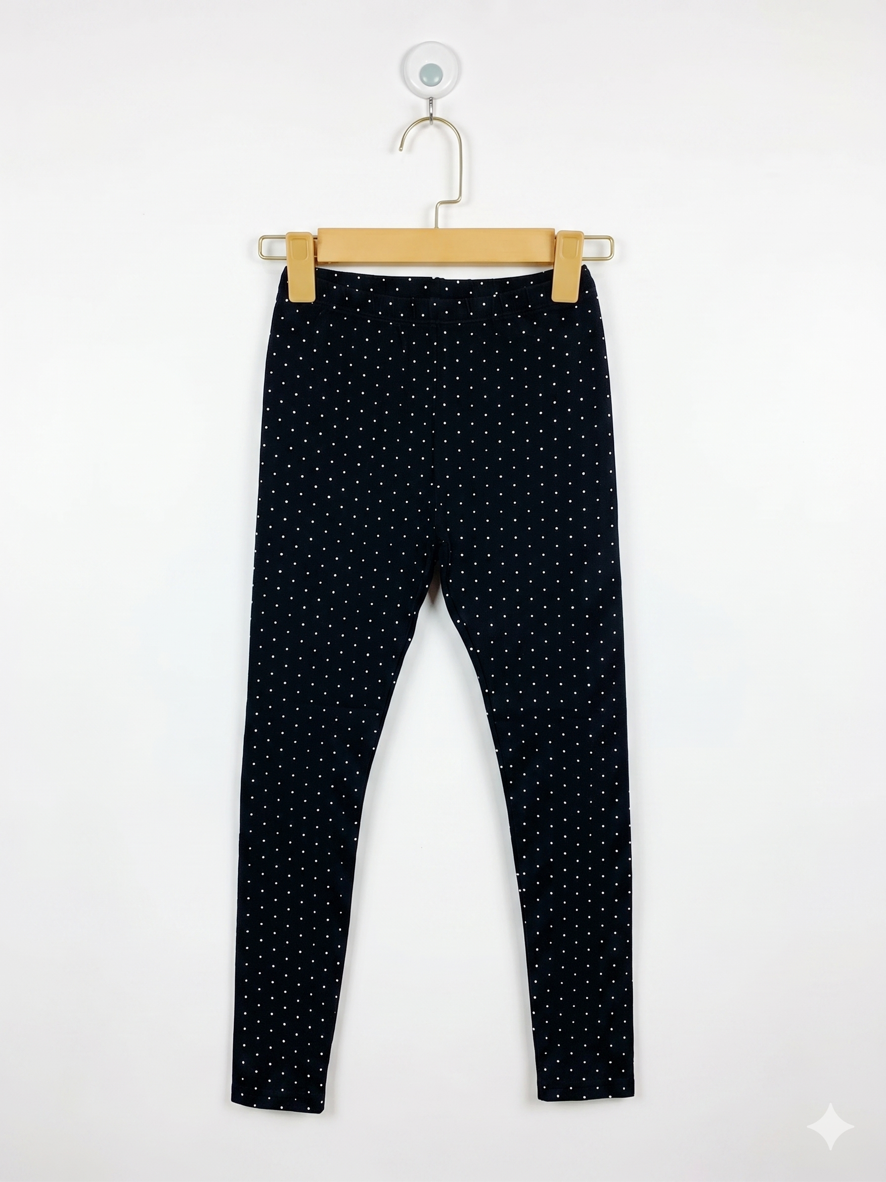 Topten Kids Girls Charcoal Black Tiny Polka Dot Soft-Stretch Leggings - Size Estimated Age 10 Years AB1