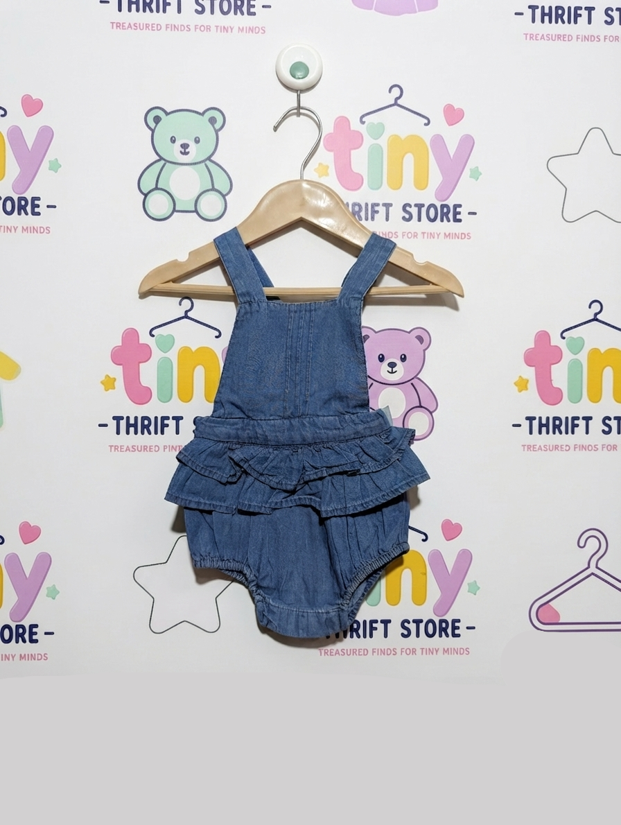 Matalan Baby Girls Blue Denim Ruffle Romper Playsuit - Size Estimated Age 3-6 Months AB2