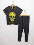 Boys Black "Take the Risk" Skull Graphic Short Sleeve Pajama Set - Size Estimated Age 12-13 Years AB1