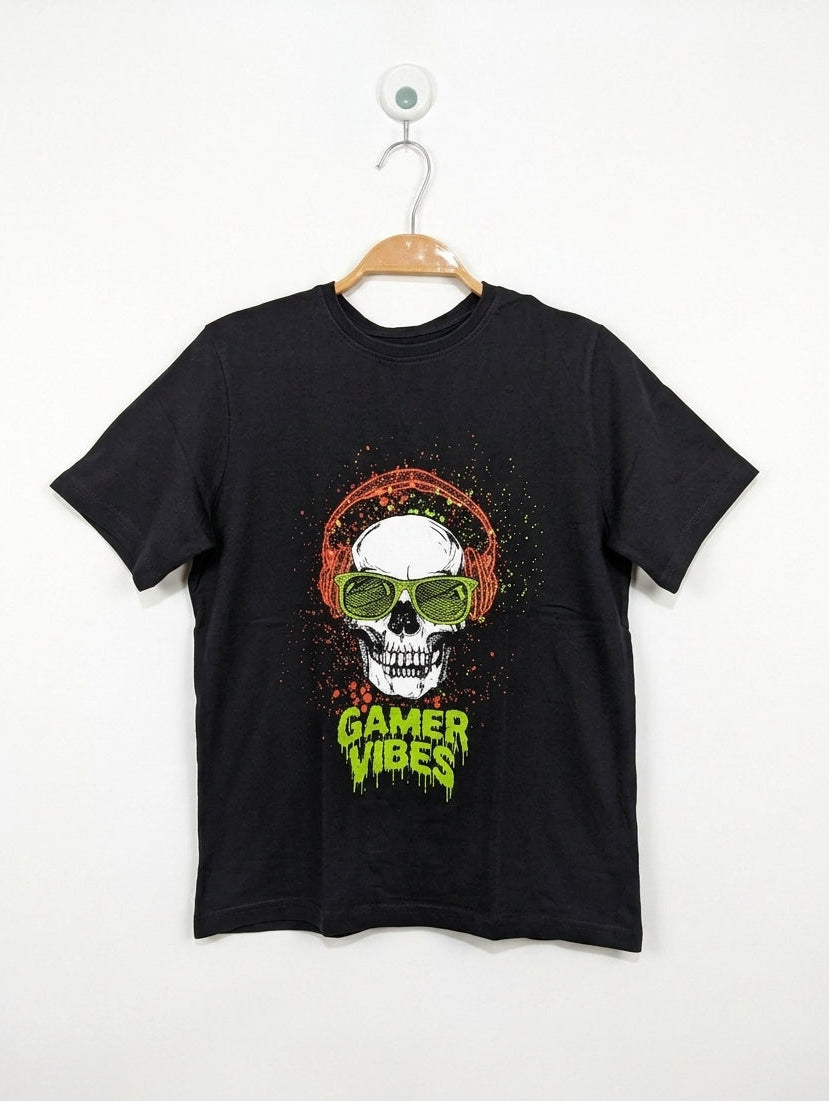 Primark Boys Black "Gamer Vibes" Graphic Tee - Size 146 Estimated Age 10-11 Years AB2