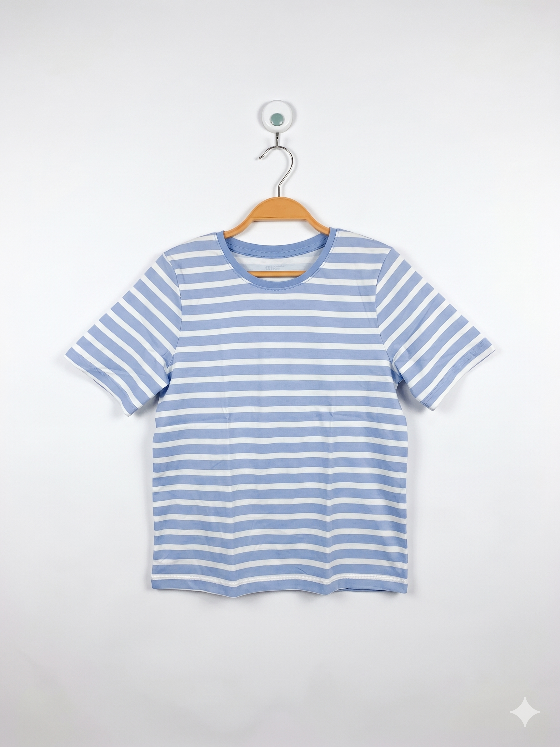 Primark Cares Kids Blue and White Striped Crew Neck Short Sleeve Tee - Size 11-12 YRS / 152cm AB1