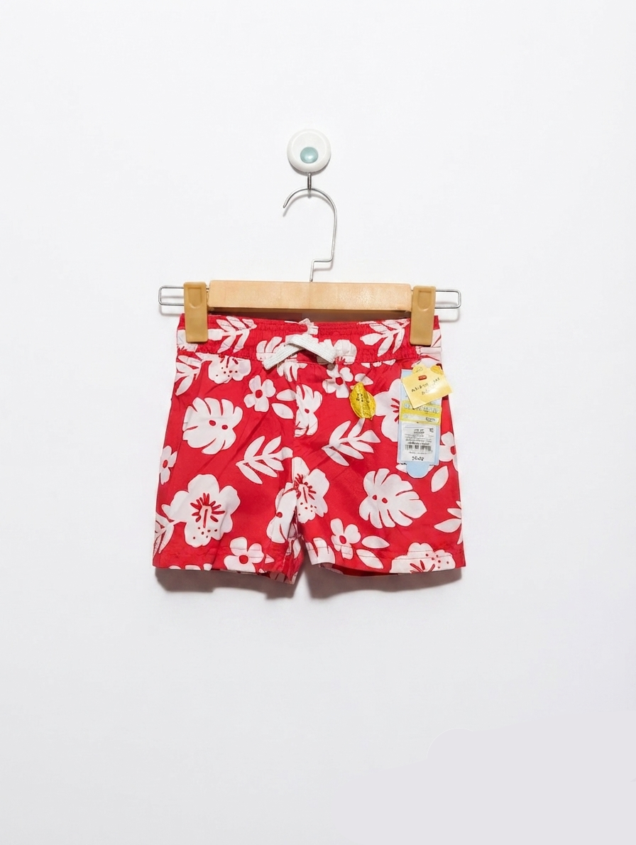 Cat & Jack Boys Red & White Tropical Floral Swim Trunks - Size Estimated Age 3T AB2