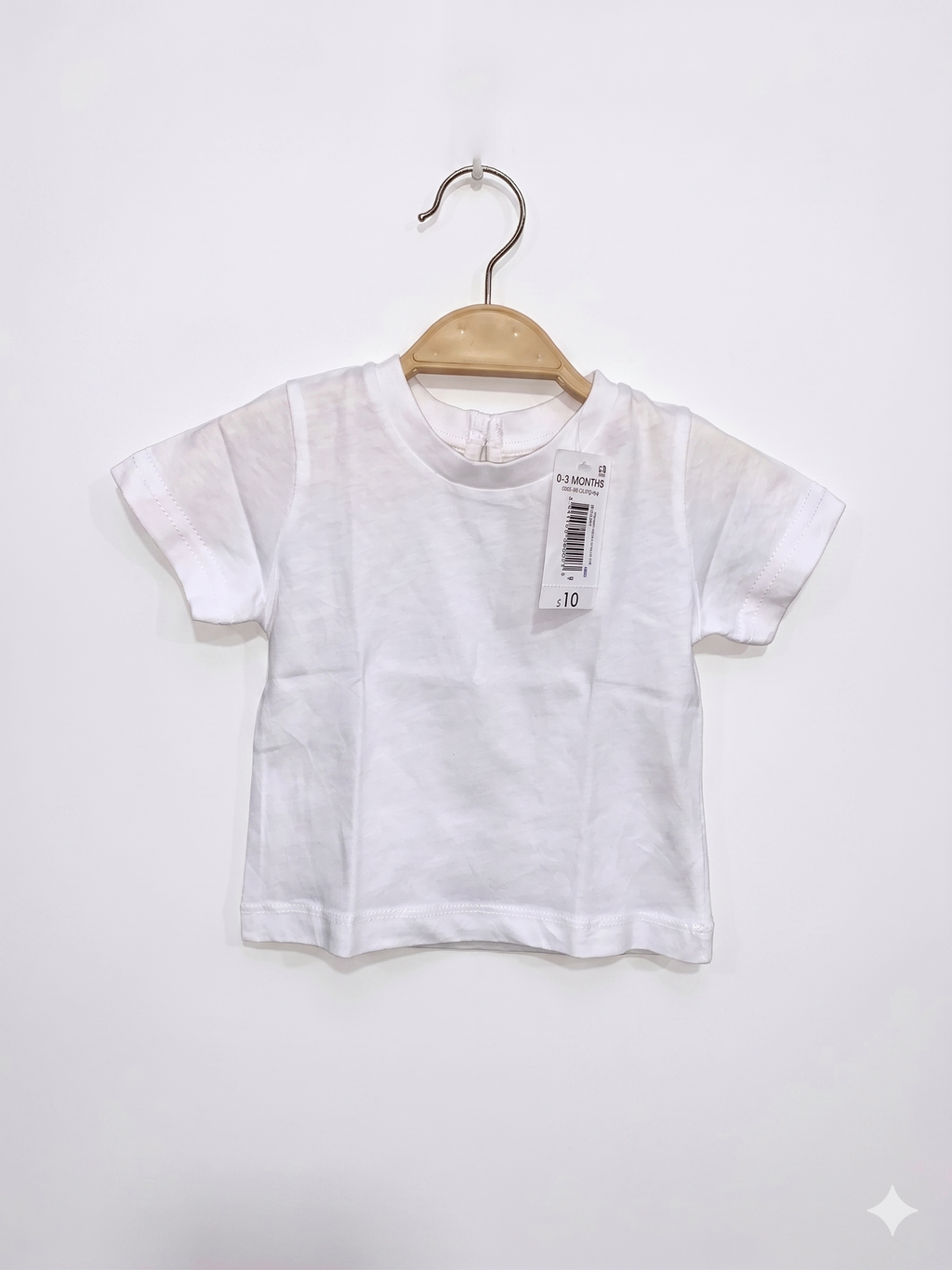 Matalan baby t-shirt, white infant top, 0-3 month baby clothes, newborn cotton shirt, plain white baby tee, Tiny Thrift Store, essential baby wear.