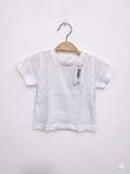 Matalan baby t-shirt, white infant top, 0-3 month baby clothes, newborn cotton shirt, plain white baby tee, Tiny Thrift Store, essential baby wear.