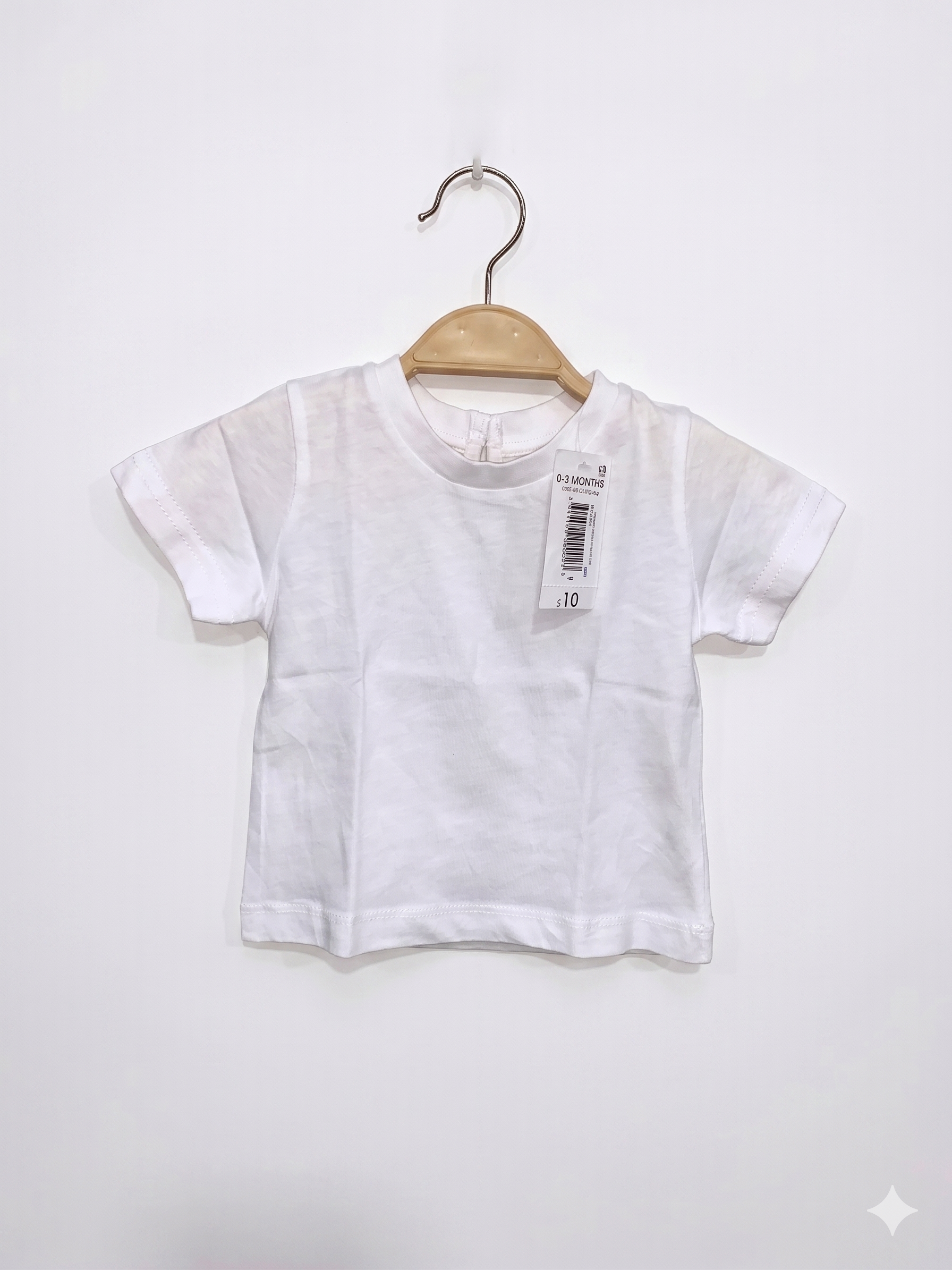 Matalan baby t-shirt, white infant top, 0-3 month baby clothes, newborn cotton shirt, plain white baby tee, Tiny Thrift Store, essential baby wear.