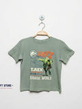 Jurassic World Boys Sage Green "T-Rex Roar" Short Sleeve Tee - Size Estimated Age 6 Years AB2