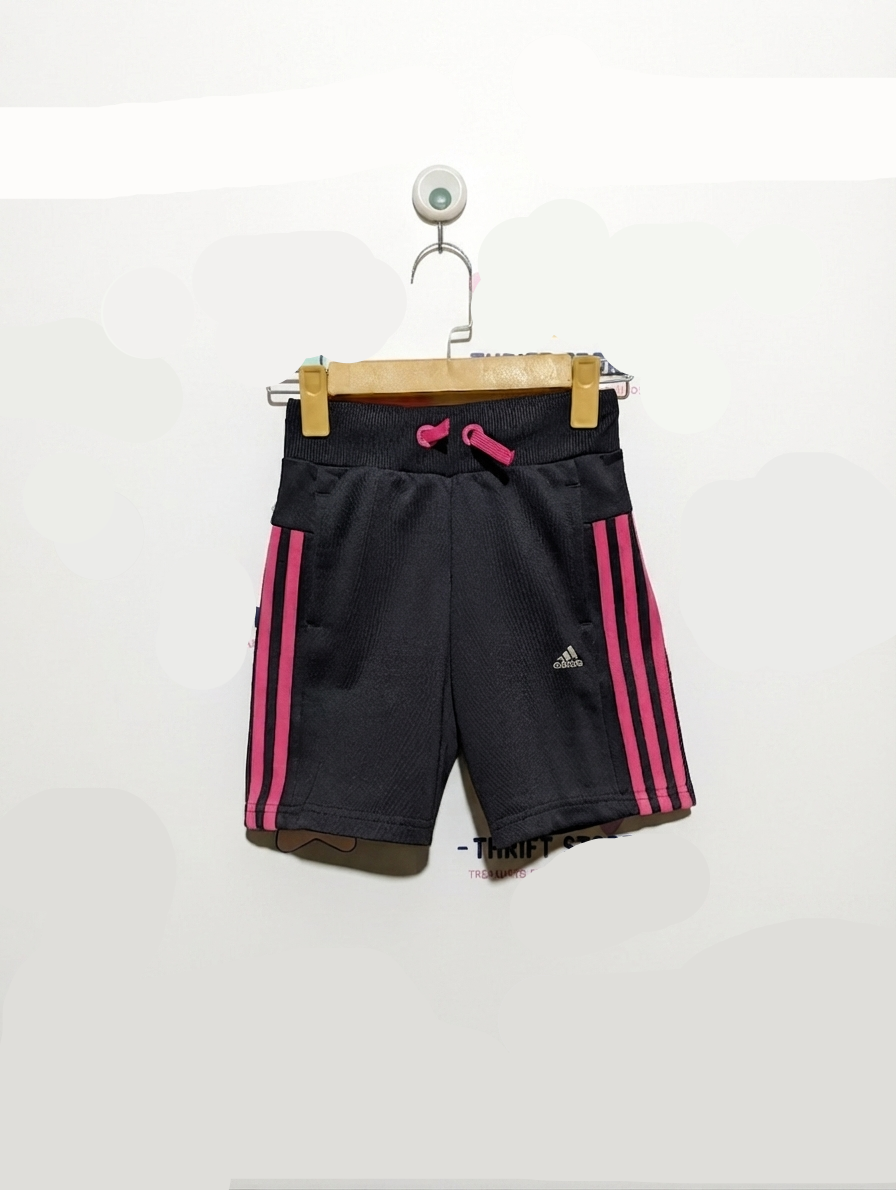 Adidas Girls Charcoal Grey & Pink Athletic Shorts - Size XS (7-8 Years) AB2