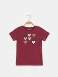 InExtenso Girls Maroon "Heart Pattern" Graphic Tee - Size 5 Years (Estimated Age 5 Years) AB2
