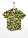 Lager 157 Boys Lime Green Tropical Toucan & Palm Print Short Sleeve Shirt - Size Estimated Age 10 Years AB1