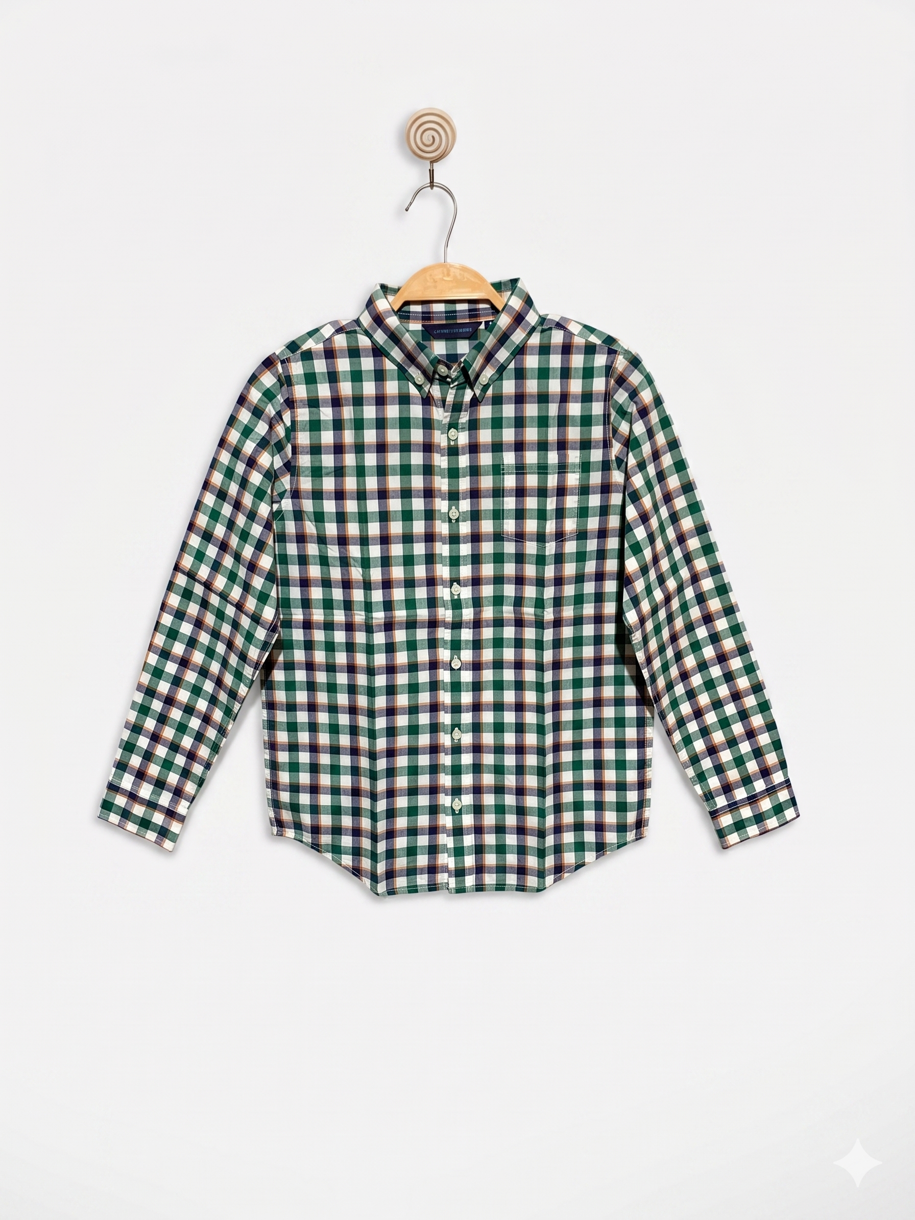 Janie and Jack Boys Green and Navy Plaid Long Sleeve Button-Down Shirt - Size Estimated Age 10 Years AB1