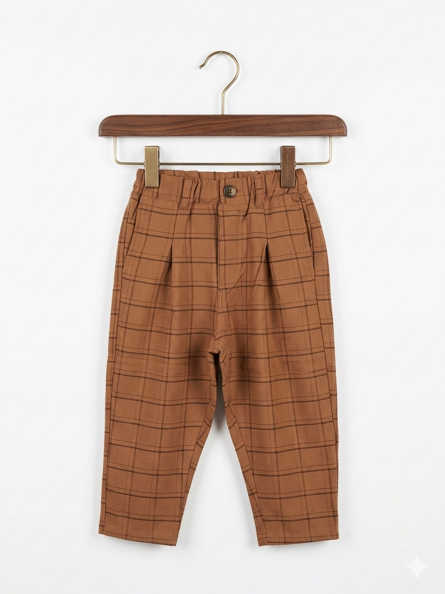 tiny manon Toddler Boys Brown Grid Pattern Trousers - Size 100 (Estimated 3-4 Years) AB1