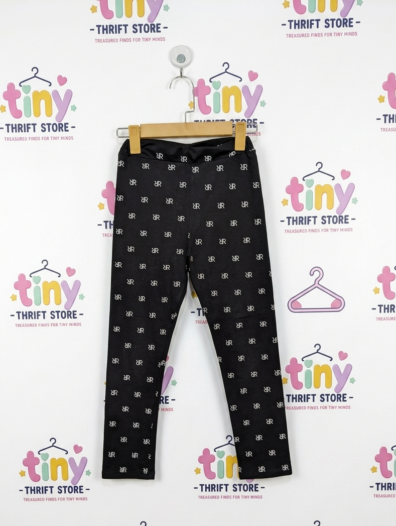 River Island Girls Black "Monogram" Print Leggings - Size 140CM Estimated Age 9-10 Years AB2