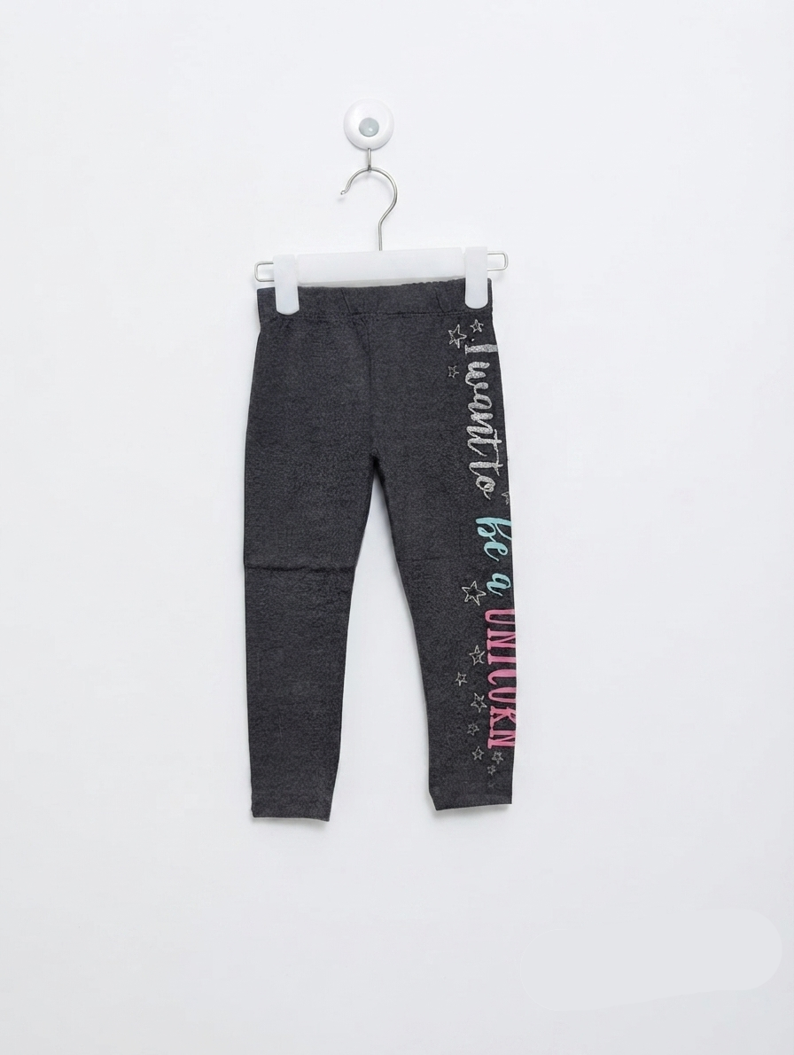 Pepco Girls Dark Grey "I Want To Be A Unicorn" Leggings - Size 98 Estimated Age 3 Years AB2