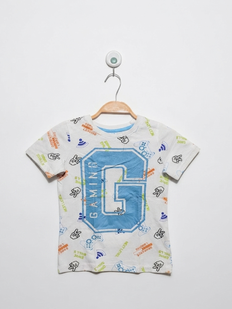 KiKi & Koko Boys White "Gaming" Graphic Tee - Size 110 CM (Estimated Age 4-5 Years) AB2