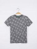 F&F Boys Heather Grey "All-Over Skull Print" Short Sleeve Tee - Size 6-7 Years AB2