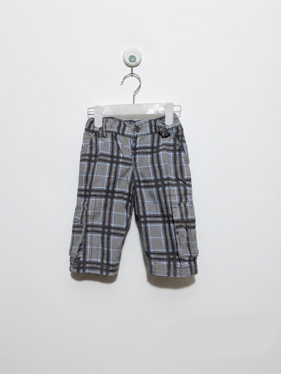 Okay! Boys Grey & Blue Plaid Cargo Trousers - Size Estimated Age 4 to 6 Months AB2