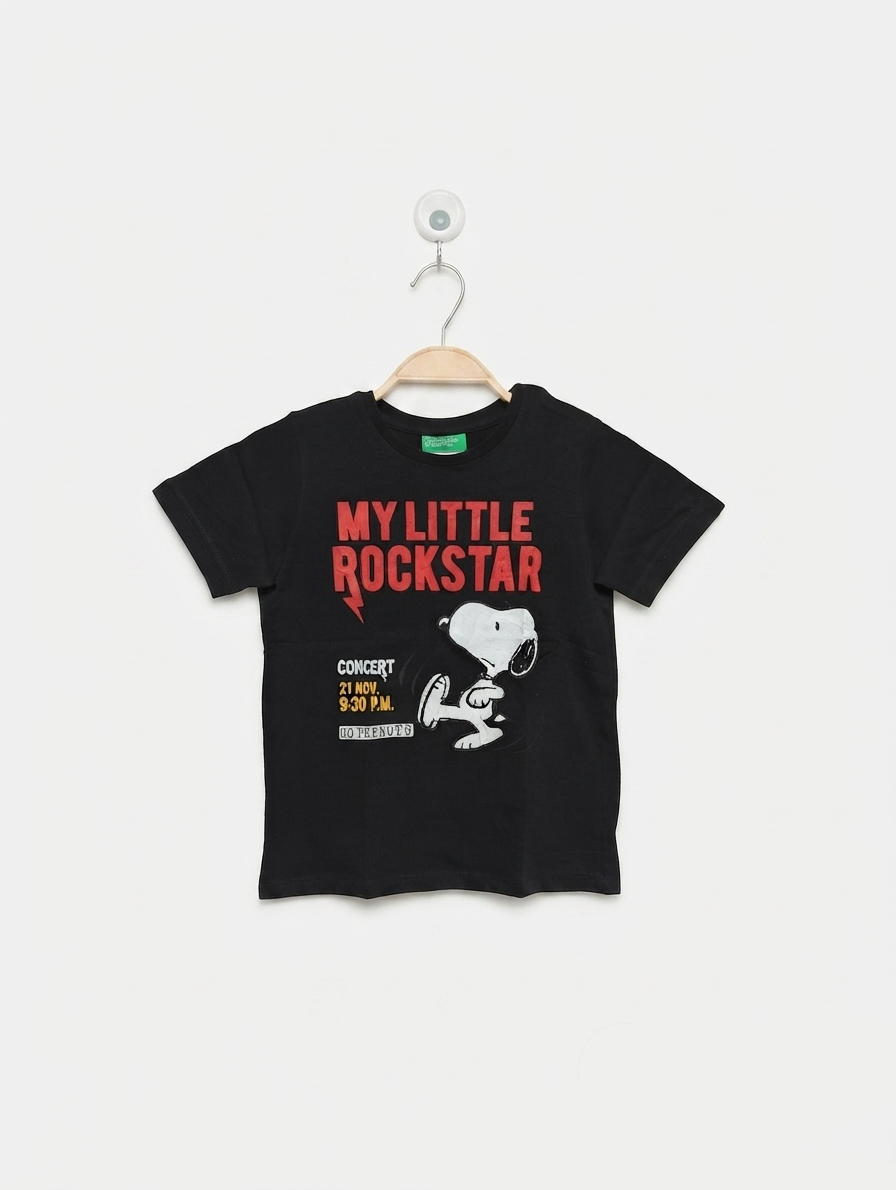United Colors of Benetton Boys "My Little Rockstar" Snoopy Graphic Tee - Size 104 CM (Estimated Age 3-4 Years) AB2