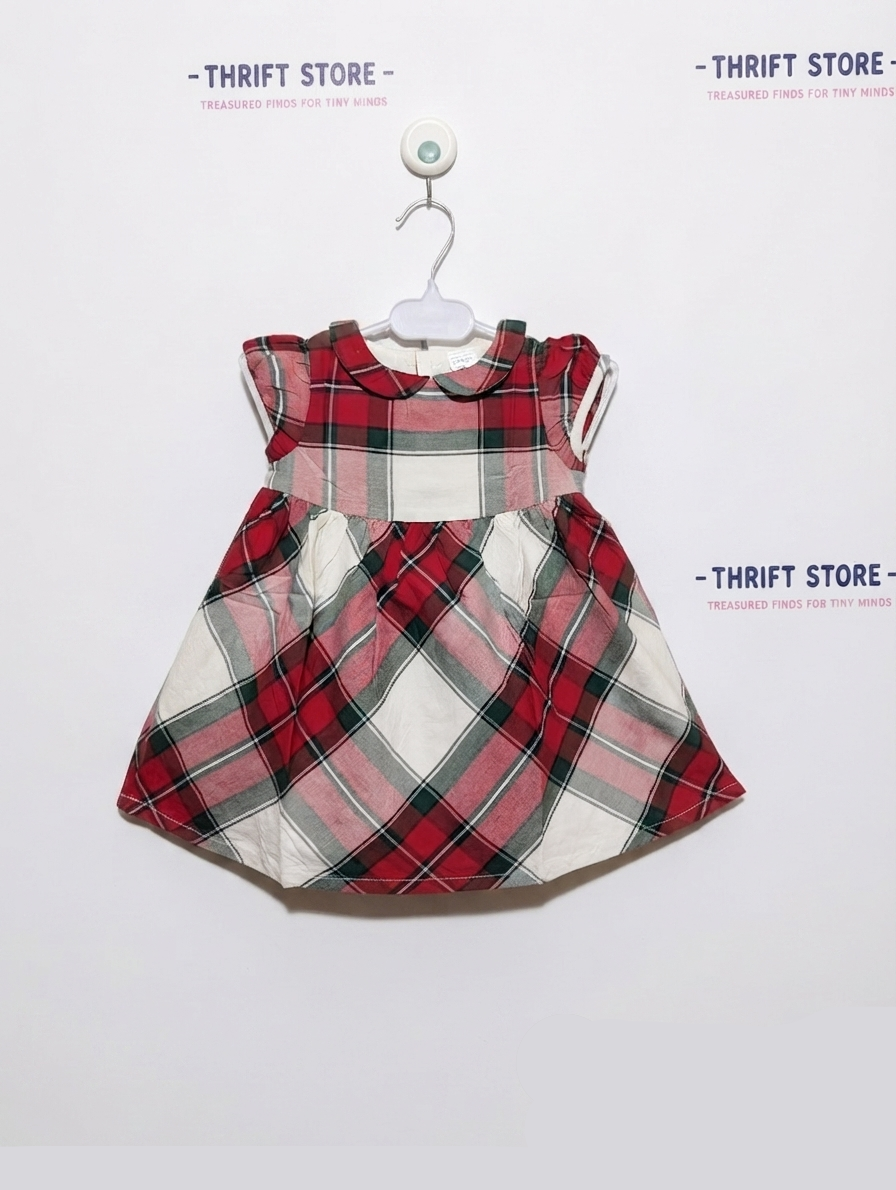 Carter's Girls Red and Green Plaid Holiday Dress - Size Estimated Age 12 Months AB2