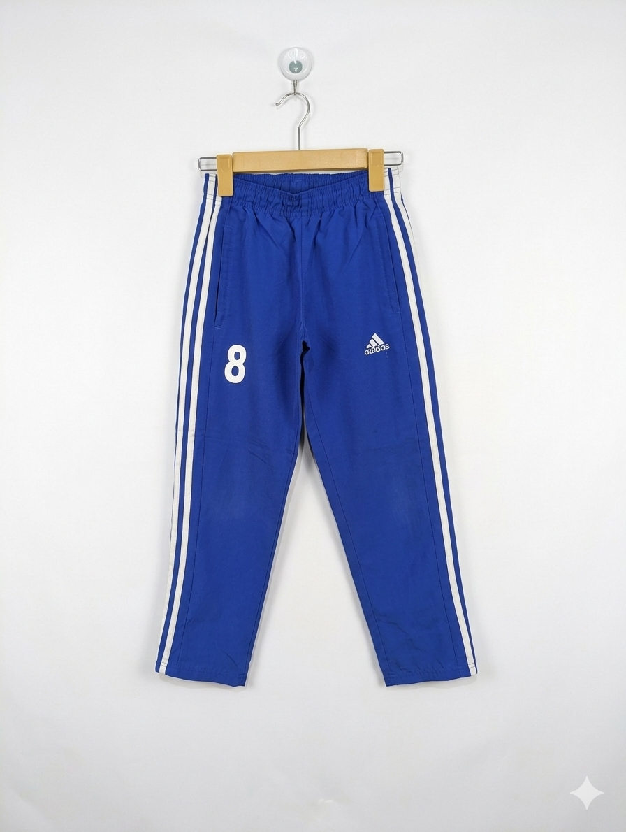 Adidas Unisex Boys Girls Royal Blue Three-Stripe Athletic Track Pants - Size 130 Estimated Age 7-8 Years AB1