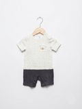 Fred & Flo Boys White and Charcoal Polkadot Romper - Size Estimated Age 9 to 12 Months AB2