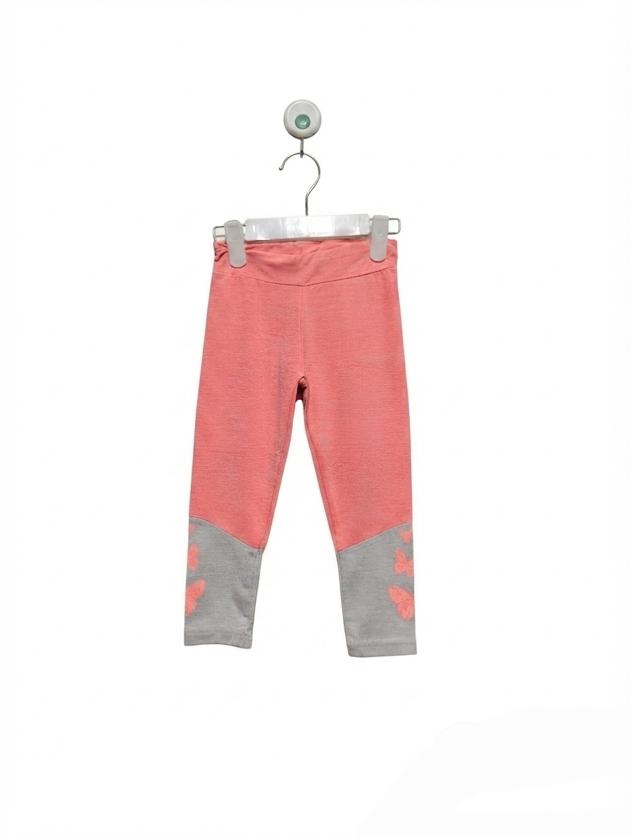 Topolino Girls Coral Pink & Grey Butterfly Leggings - Size 98 Estimated Age 3 Years AB2