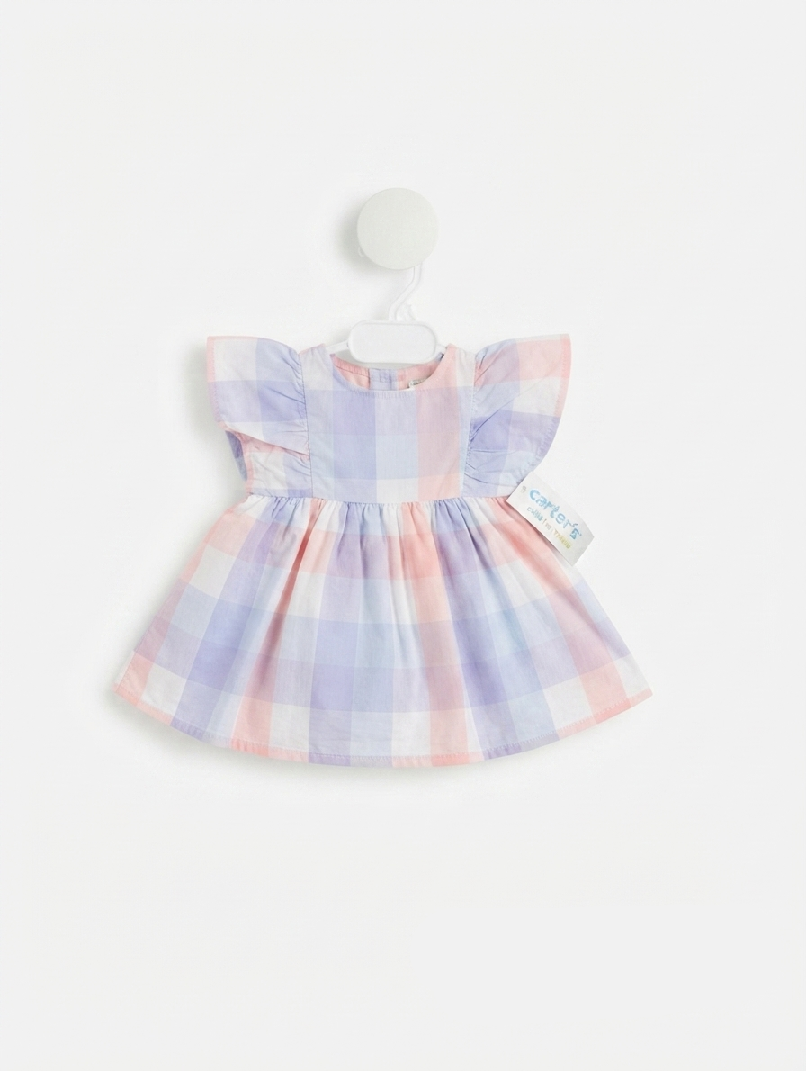 Carter's Child of Mine Baby Girls Pastel Plaid Ruffle Dress - Size Estimated Age 0-3 Months AB2