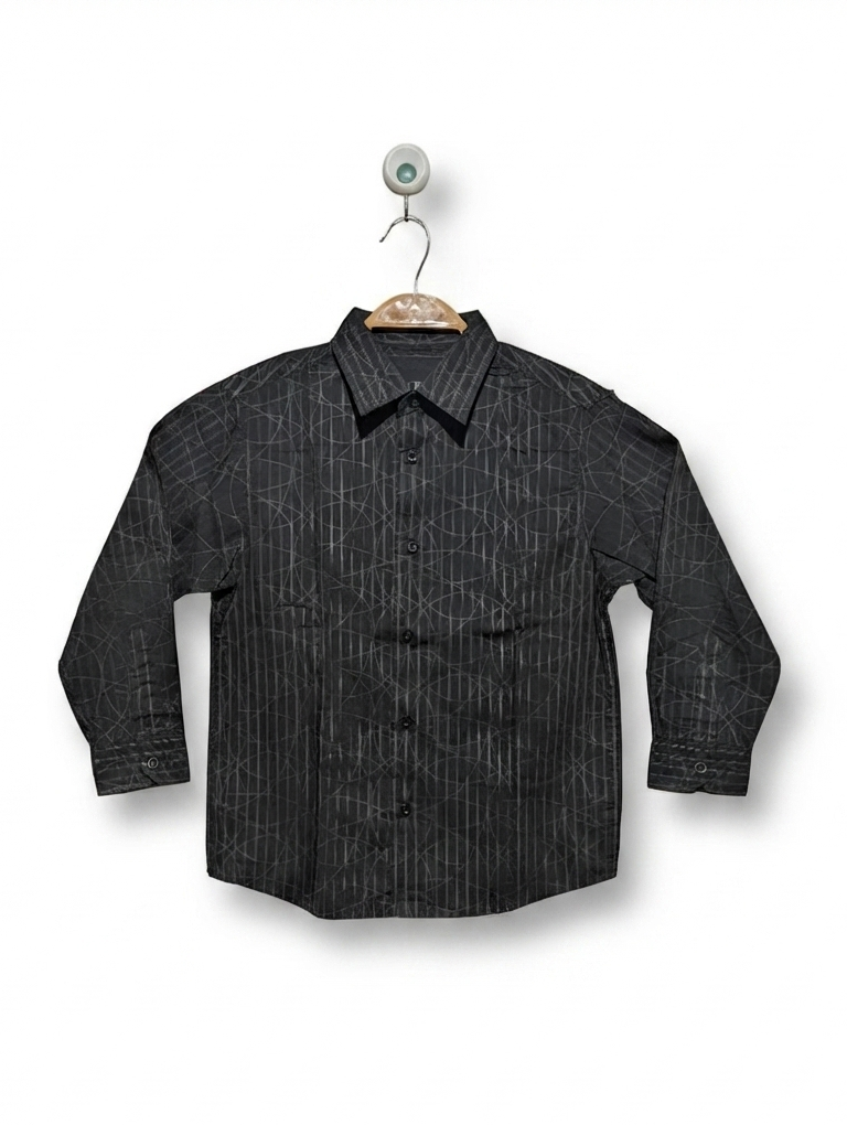 CHEROKEE Boys Charcoal Grey Geometric Pattern Long Sleeve Shirt - Size 7-8 Years, Estimated Age 7-8 Years AB2