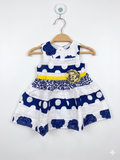 Youngland Baby Girls Navy & White Floral Polka Dot Dress with Eyelet Detail – Size 6/9M Ab1