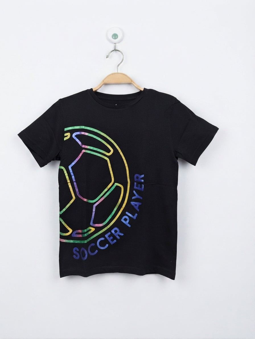 Gémo Boys Charcoal Grey "Soccer Player" Holographic Graphic Tee - Size Estimated Age 10 Years AB2