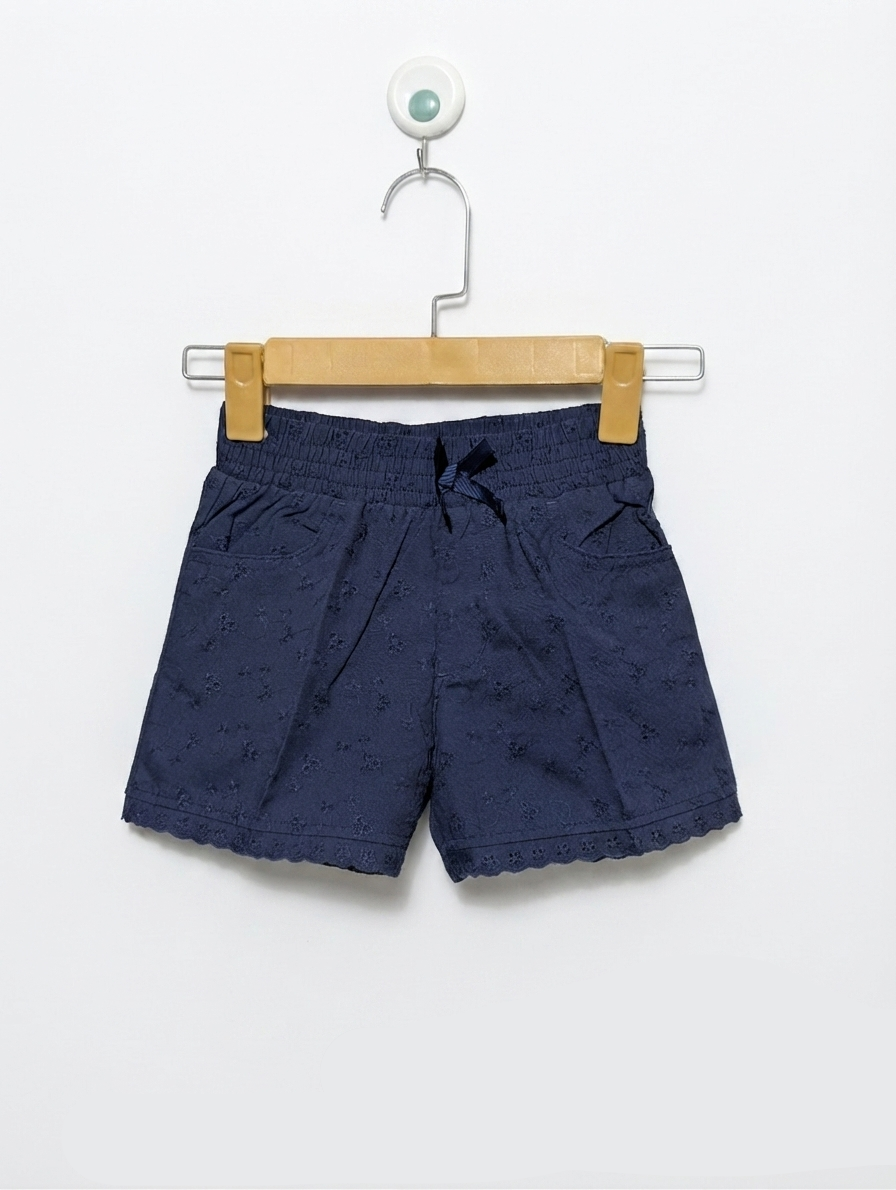 Elfin Doll Classic Girls Navy Eyelet Embroidered Shorts - Size 120cm Estimated Age 6-7 Years AB2