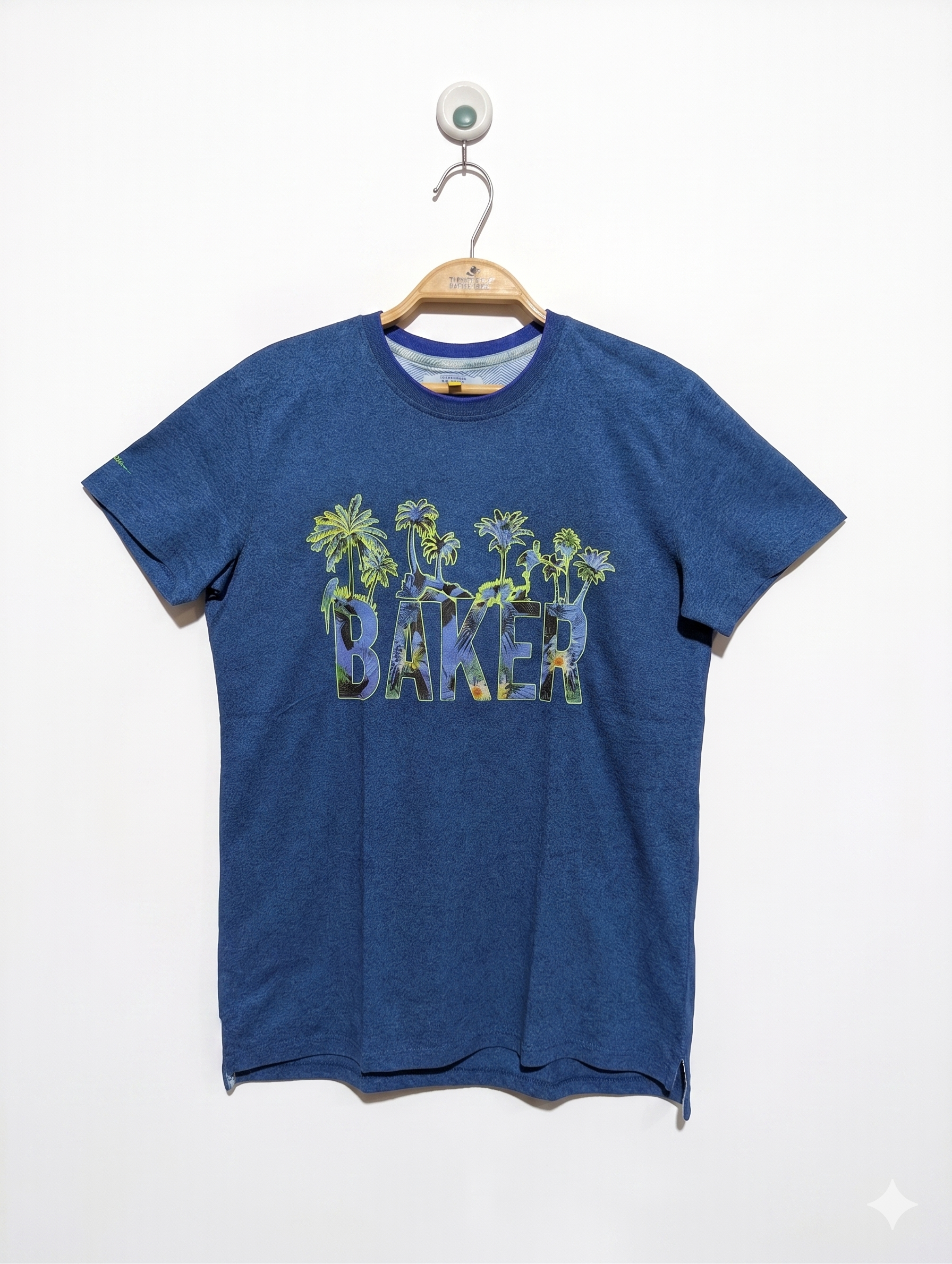 Baker by Ted Baker Boys Indigo Marl "Tropical Palm" Short-Sleeve Tee - Size Estimated Age 12-13 Years AB1