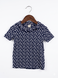 Tu Kids Navy Daisy Print Ruffle Neck Ribbed Top - Size 4-5 Years AB1