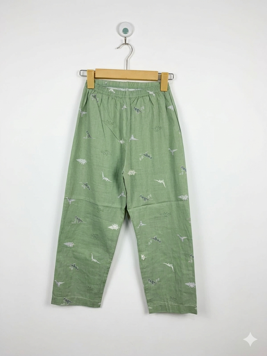 Mavarm & Mompu Boys Sage Green "Origami Dinosaur" Lightweight Pajama Pants - Size 80 (Estimated Age 12 Months) AB1